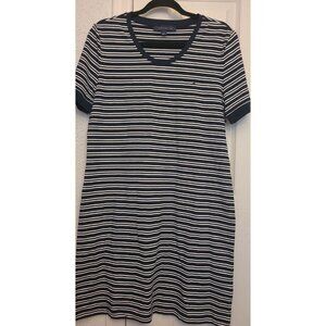 Tommy Hilfiger Womens T Shirt Dress MEDIUM Short Sleeve Striped Navy White